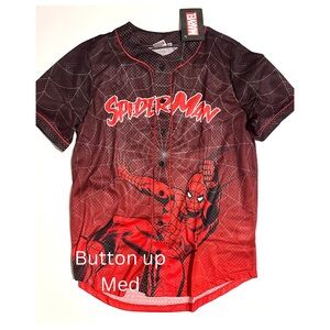 Marvel Spider-Man Red and Black Button-Up Shirt | Medium | NWT